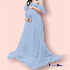 Light Blue Lace Maternity Dress